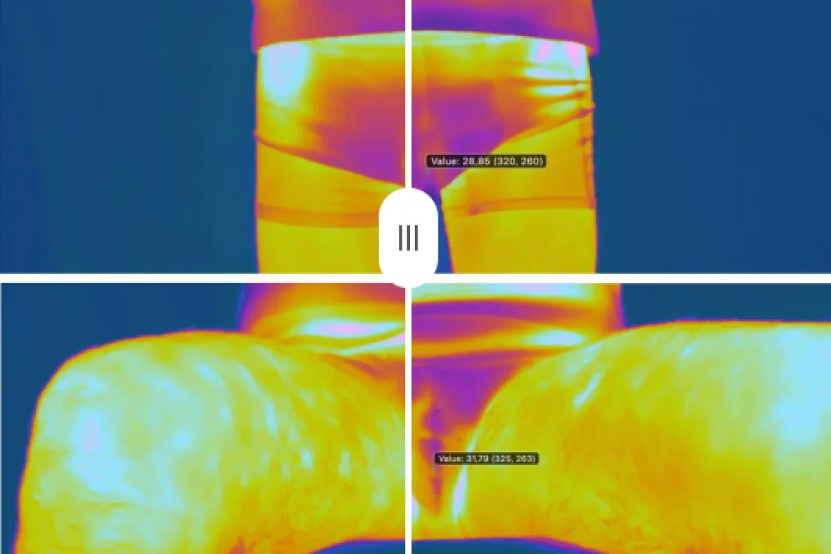 Thermal image: regular underwear against Majella underwear